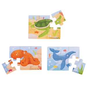 3 puzzles sealife en bois