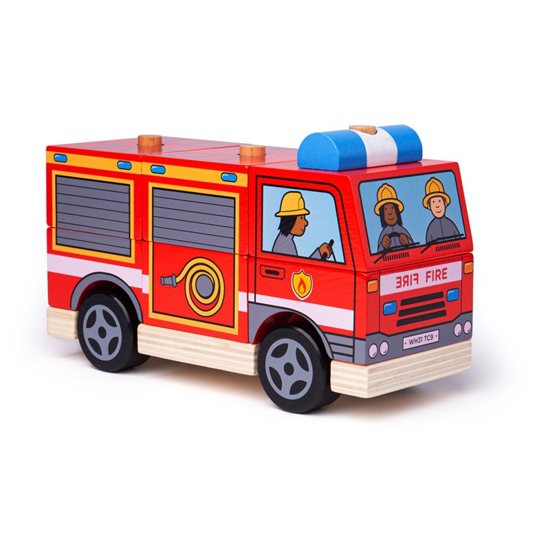Bigjigs Toys - Camion de pompier empilable en bois