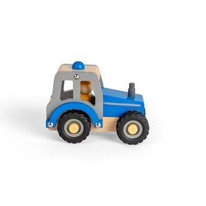 Mini jouet tracteur bleu en bois