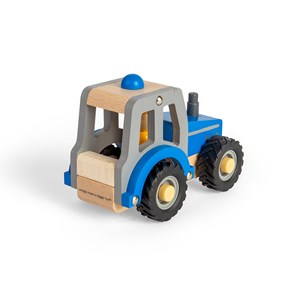 Mini jouet tracteur bleu en bois