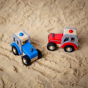 Mini jouet tracteur bleu en bois