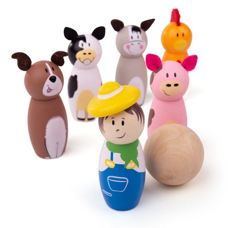 Bigjigs Toys - Jeu de quilles de ferme en bois