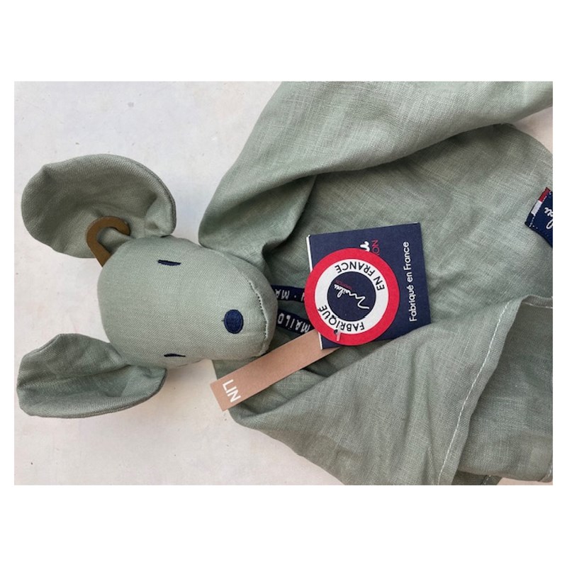 Maïlou Tradition - Perlipopette doudou souris sauge ma0181