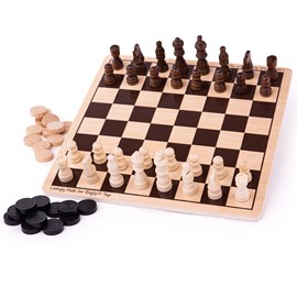 Jeu de dames et d'échecs en bois