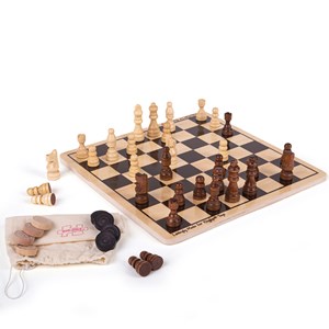 Jeu de dames et d'échecs en bois
