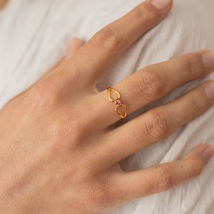 Bague réglable volutes cristal rose doré