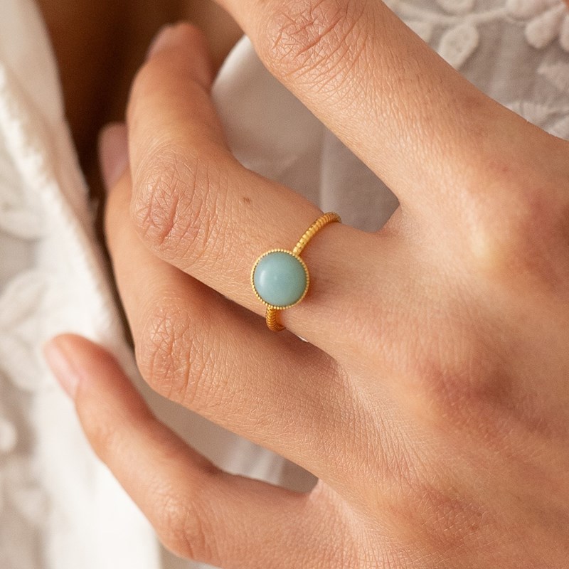 L'Atelier Du Marais - Paris - Bague réglable dorée amazonite naturelle