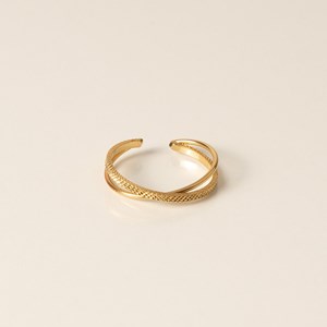 Bague réglable dorée croisée et texturée