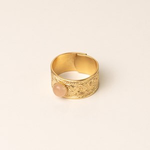 Bague réglable large dorée - quartz rose