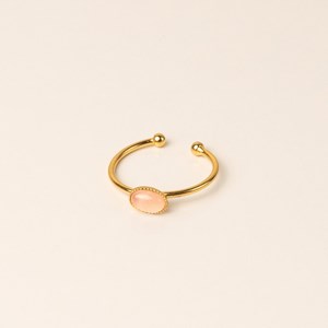 Bague réglable dorée - mini quartz rose