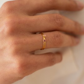 Duo de bagues réglables dorées - rose