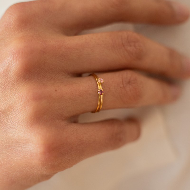 Duo de bagues réglables dorées - rose