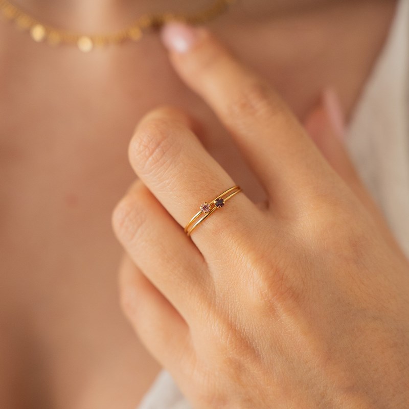 Duo de bagues réglables dorées - violet