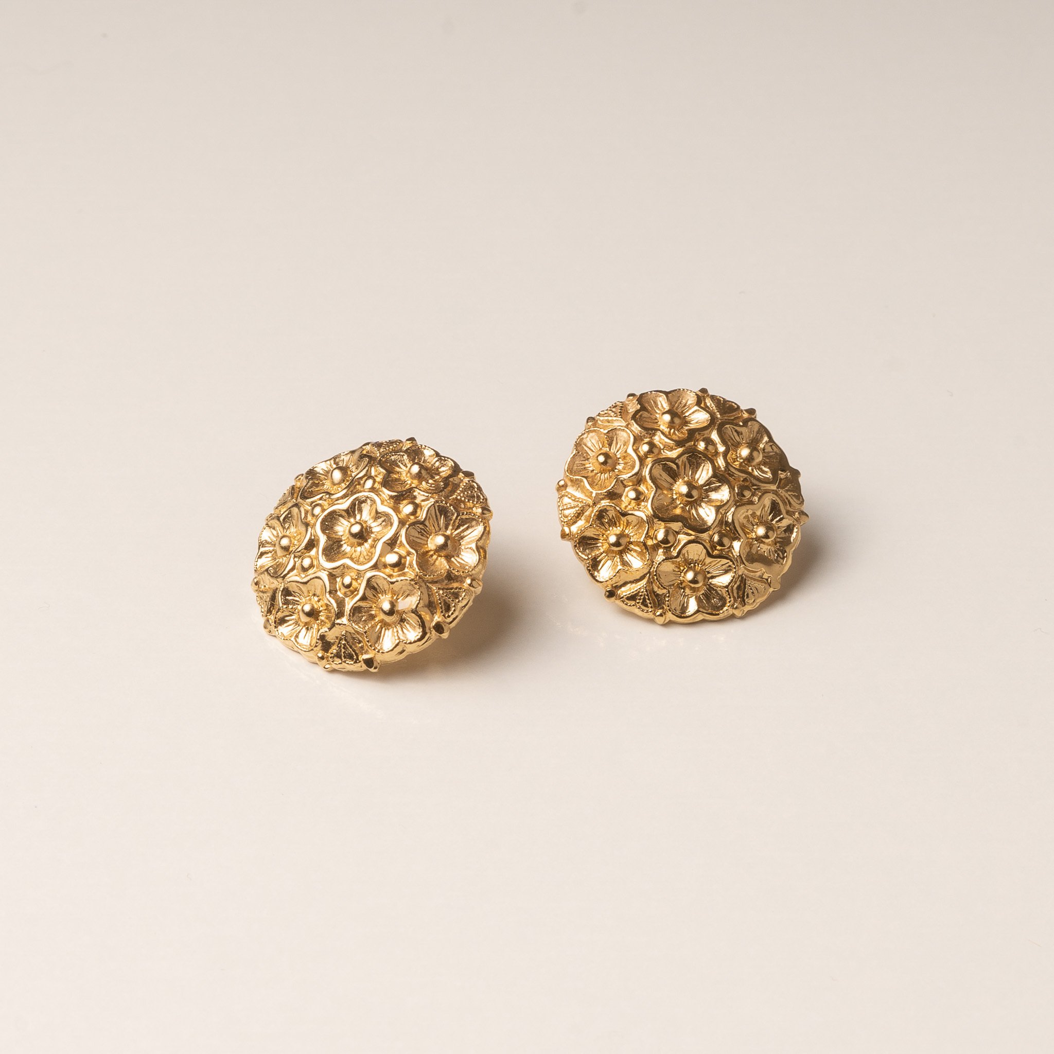 Boucles D'oreilles Vintage Percées - Rondes Relief Couleur Or - Modèle 4296 - Occasion Bon état