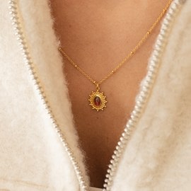 Collier soleil ajustable doré - grenat