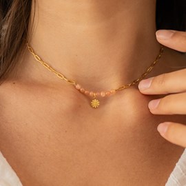 Collier fleur doré - pierre de soleil