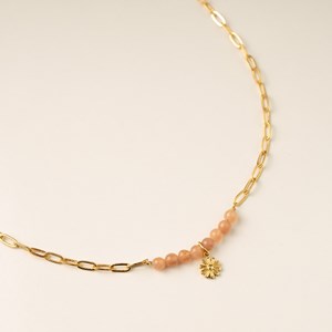 Collier fleur doré - pierre de soleil