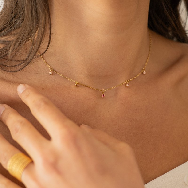 Collier doré - cristaux roses