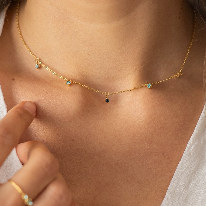 Collier doré - cristaux bleus