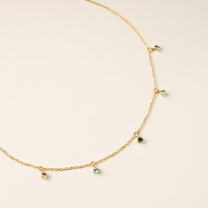 Collier doré - cristaux bleus