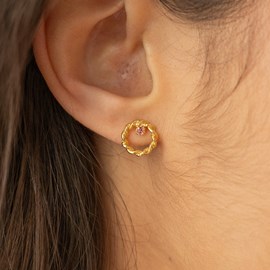 Boucles dorées - anneaux cristal rose