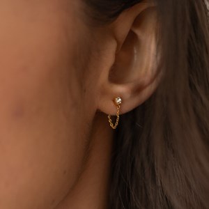 Clou doré strass blanc et chaine