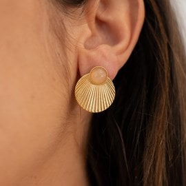 Boucles à médailles doré - quartz rose