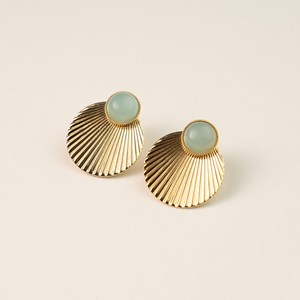 Boucles à médailles doré - amazonite