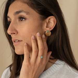 Boucles à médailles doré - amazonite