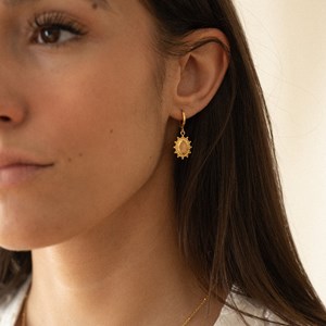 Créoles dorées soleil - quartz rose