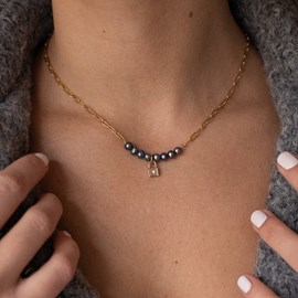 Collier doré perles - bleu