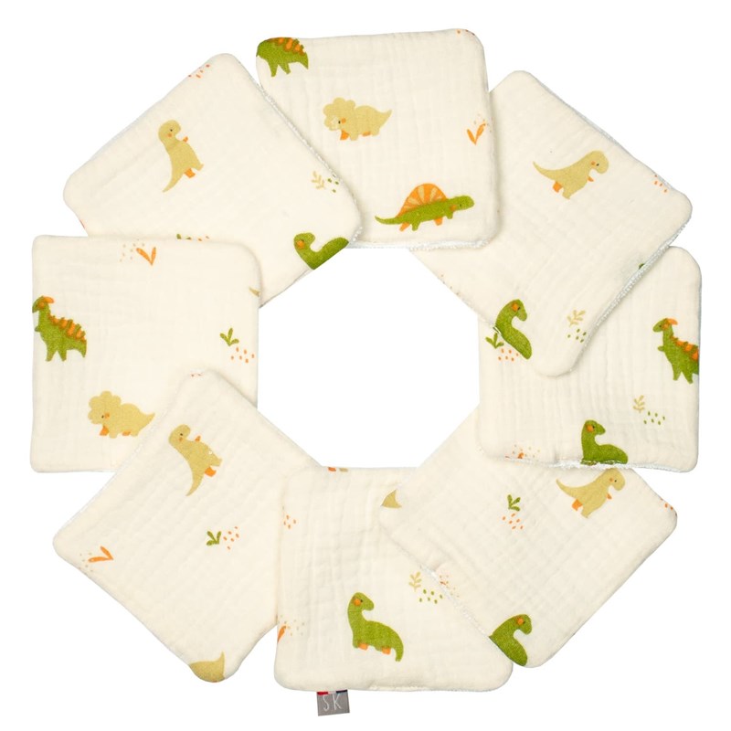 Lingettes bébé lavables 8 pièces dino