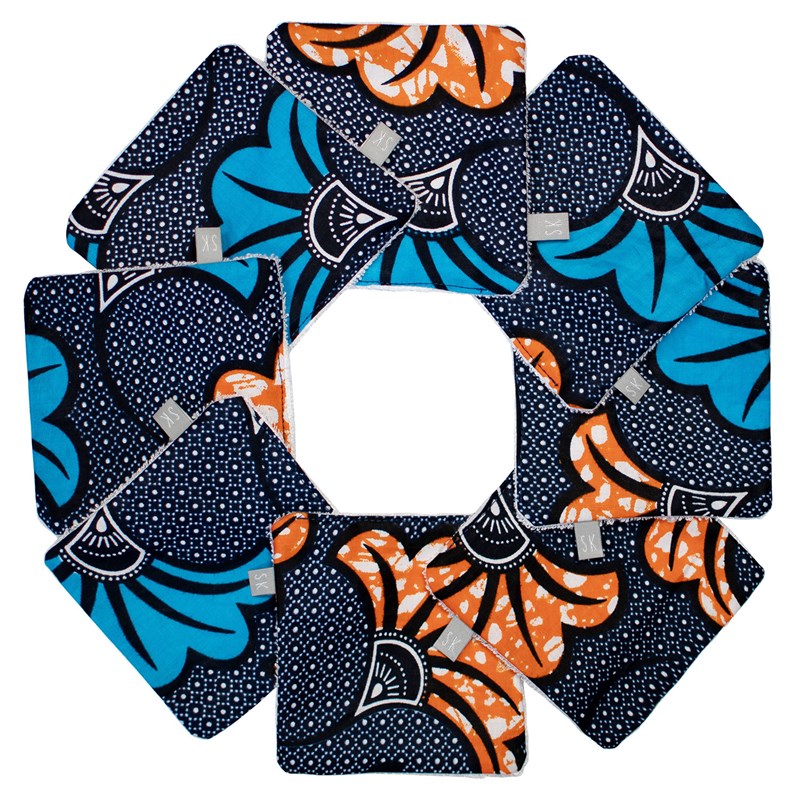 Lingettes lavables wax fleurs 8pcs bleu