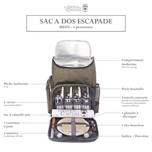 Sac à dos pique-nique escapade marron 4p