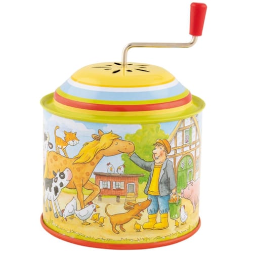 Goki - Moulin musical ferme en métal jaune 7,8x7,8x10,5 cm