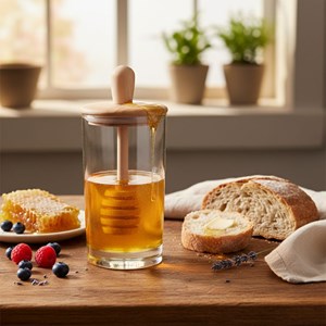 Pot à miel en verre et bois