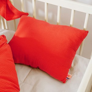 Coussin rectangle en coton bio fraise Rouge