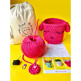 Kit de crochet  petit pot kawaii rose