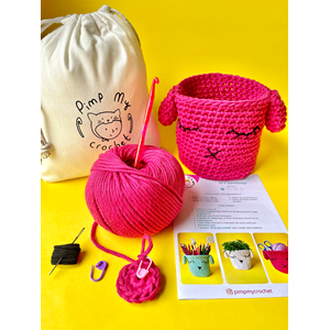 Kit de crochet  petit pot kawaii rose