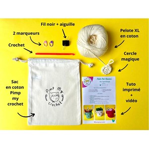 Kit de crochet  petit pot kawaii rose