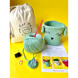 Kit de crochet  petit pot kawaii bleu