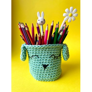 Kit de crochet  petit pot kawaii bleu