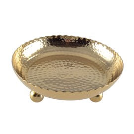 Plateau doré martelé sur pieds ronds 23cm