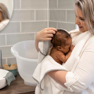 Cape de bain et anneau dentition, white Blanc