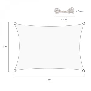 Voile d'ombrage rectangulaire - 3x4m