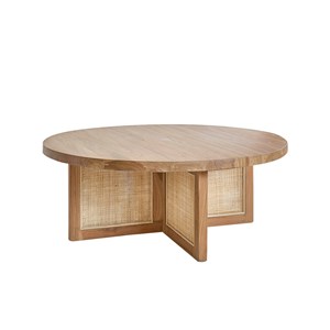 Table basse ronde en teck pied cannage
