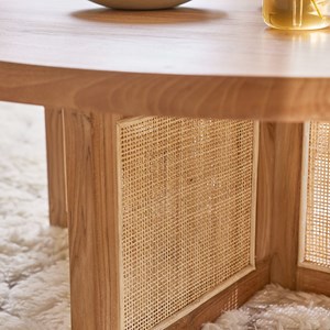 Table basse ronde en teck pied cannage