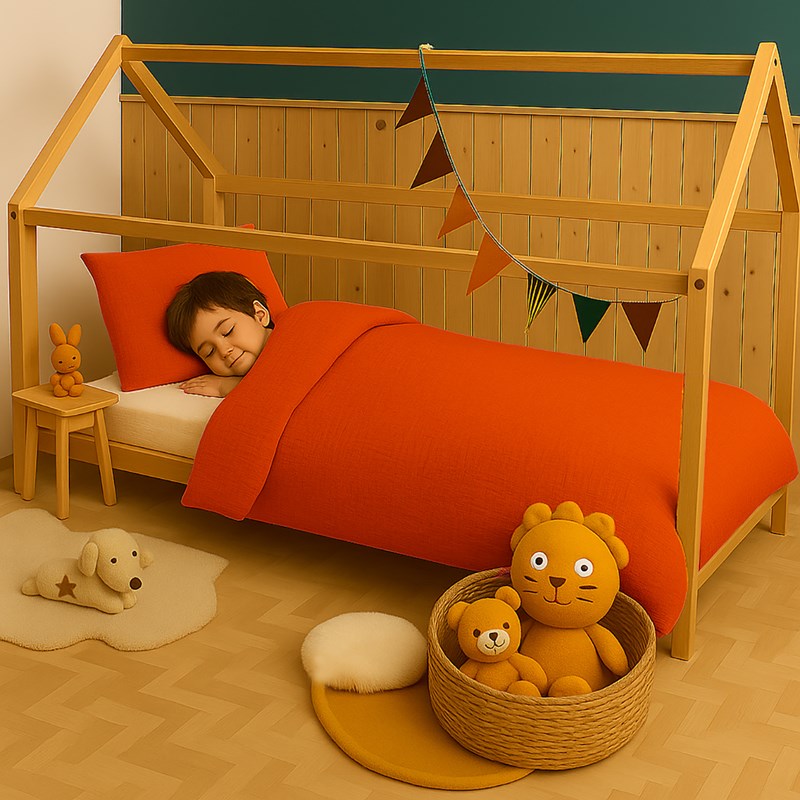 Housse de couette en coton bio fraise