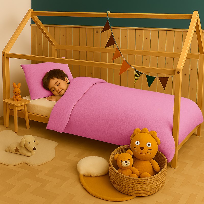 Housse de couette en coton bio rose