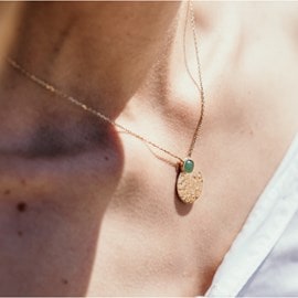 Collier or  medaillon aventurine